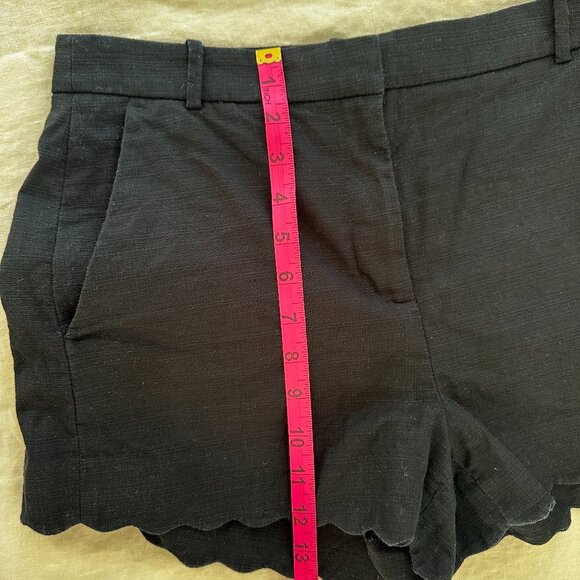 J Crew Linen Blend Scalloped Shorts Size 6 Preppy Beachy Casual Black Pockets - Picture 10 of 10